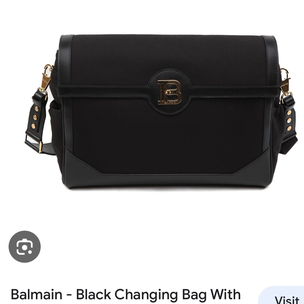 Black canvas and leather Balmain diaper bag